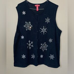 Merry & Bright woman Black Snowflake Embellished sweater Vest size 3X